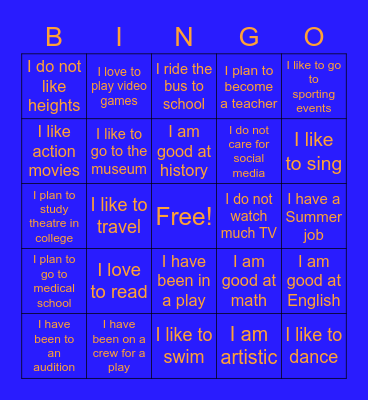 Getting To Know You Bingo Card