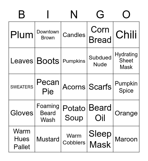 It's Fall Yall Bingo Card