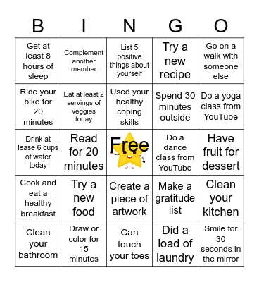 Wellness Bingo Challenge Bingo Card