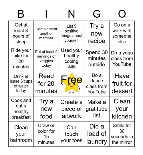 Wellness Bingo Challenge Bingo Card