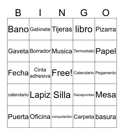 Spanish Bingo Card