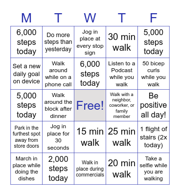 5 Week Movement Challenge Bingo Card