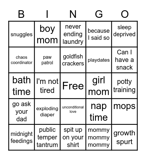 Mom Bingo Card