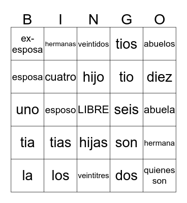La Familia y Numeros Bingo Card