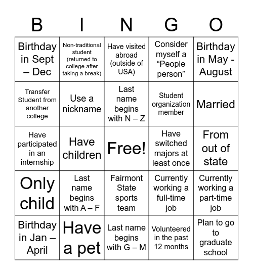 Untitled Bingo Card