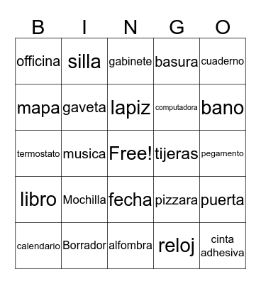 Spanish Bingo 2 Bingo Card