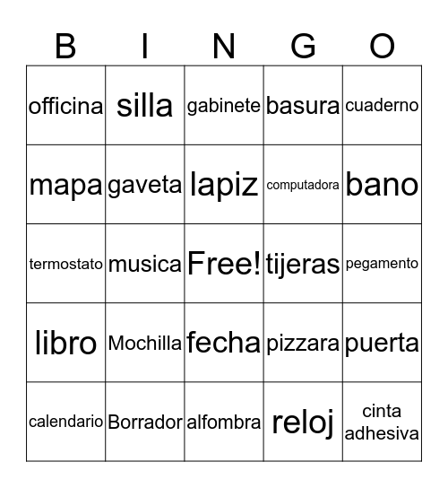 Spanish Bingo 2 Bingo Card