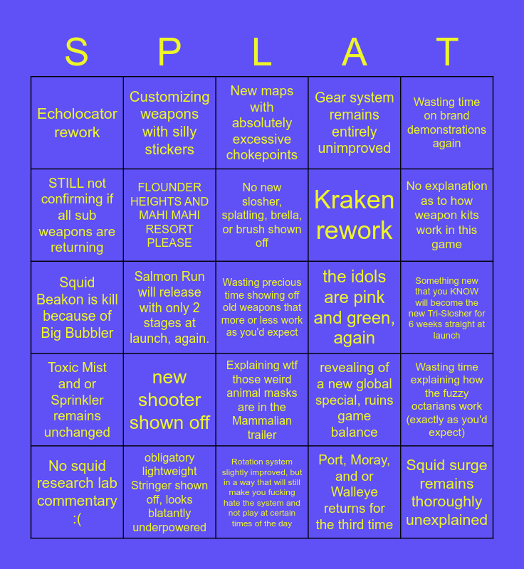 SPLATOON 3 DIRECT Bingo Card