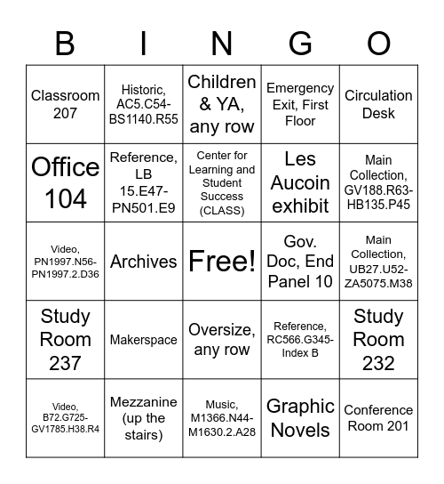 Tran Library Bingo Card