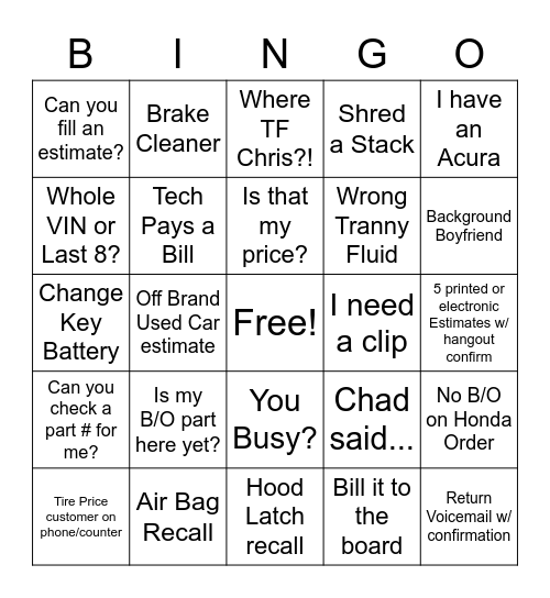 In - Background Boyfriend / Out - Pull Re-ring Bingo Card