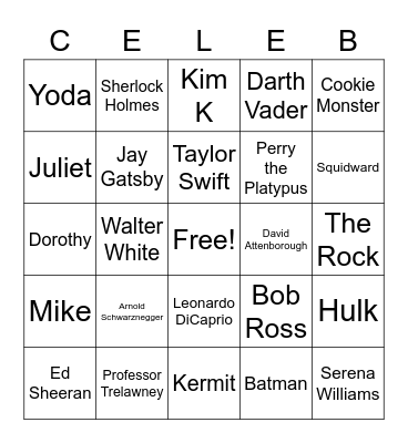 CELEB BINGO Card