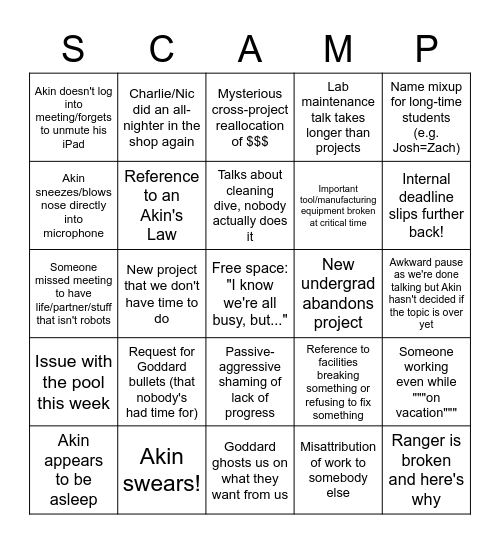SSL Lab Meeting Bingo Card