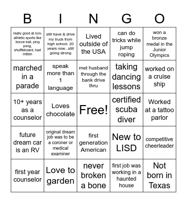 Counseling Services Bingo Card