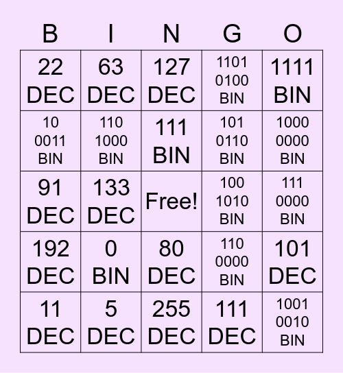 Binary Bingo Card