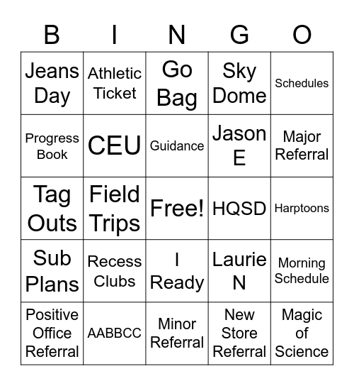 Eastview Opening Day Bingo Card