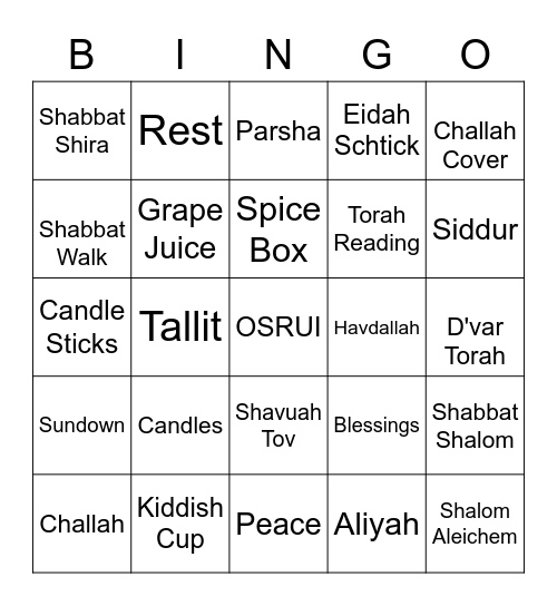 Shabbat Bingo Card