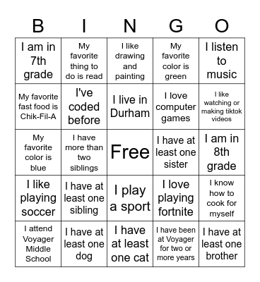 Get To Know You BINGO Card