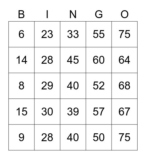 Bingo Day Bingo Card