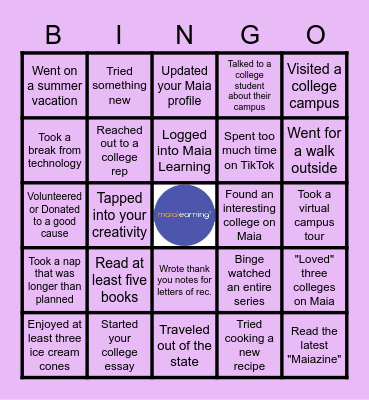 Senior Class Summer Bingo Card