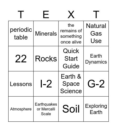 Science Textbook Scavenger Hunt Bingo Card