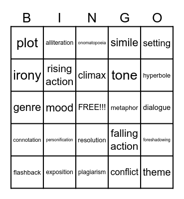 Literary Bingo Card