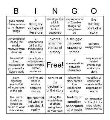 Literary Bingo Card