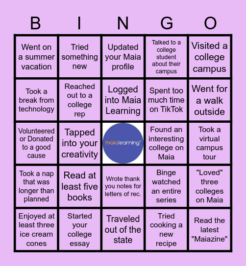 Senior Class Summer Bingo Card