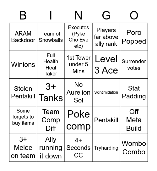 ARAM Bingo Card