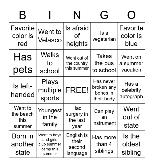 Personal Bingo Icebreaker Bingo Card