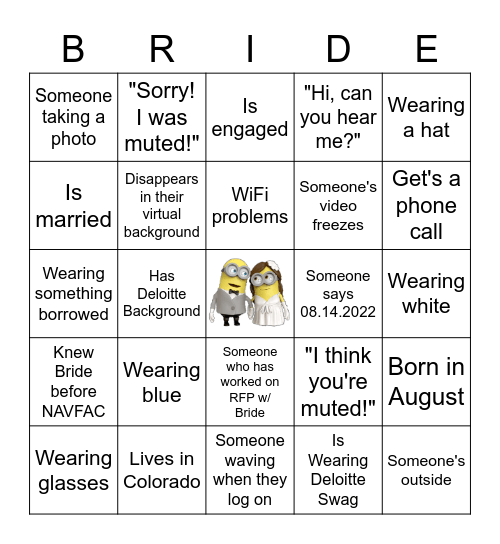 Virtual Bridal Shower Bingo Card