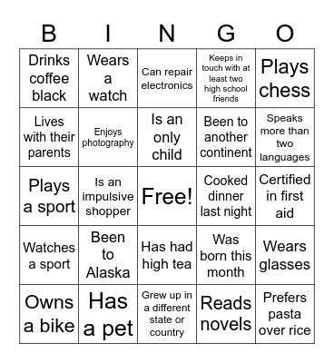 Icebreaker Bingo Card