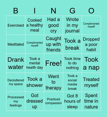 Self-Care Bingo Card