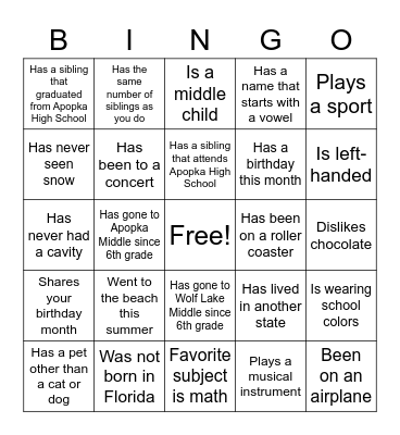 Find Someone Who...Has gone to Wolk Bingo Card