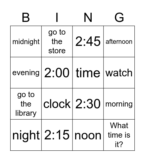 Time Words & More Bingo Card