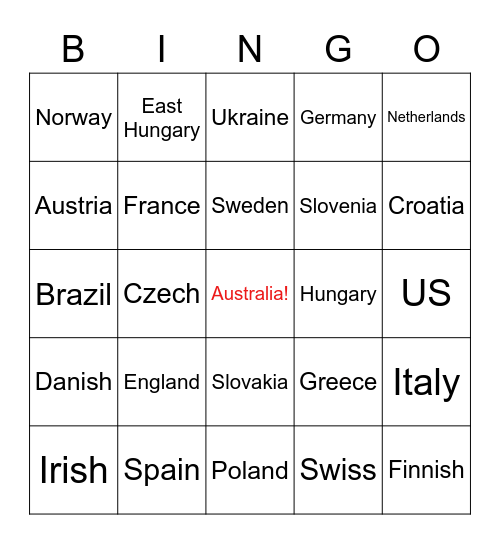 Sziget Bingo Card