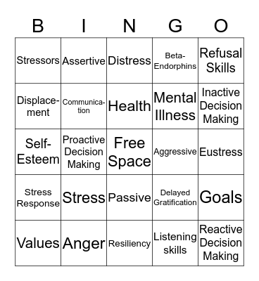 Health Vocabulary Words Bingo Card