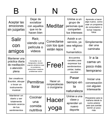 CPC Self-Care (Autocuidado) Bingo Card