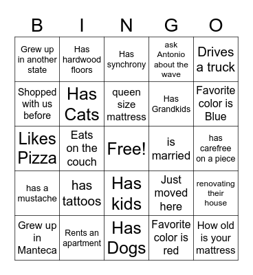 Guest Connection Bingo Card