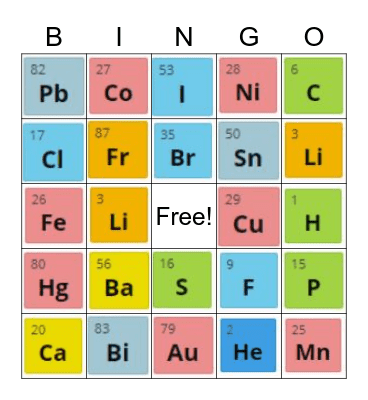 TABELA PERIÓDICA Bingo Card