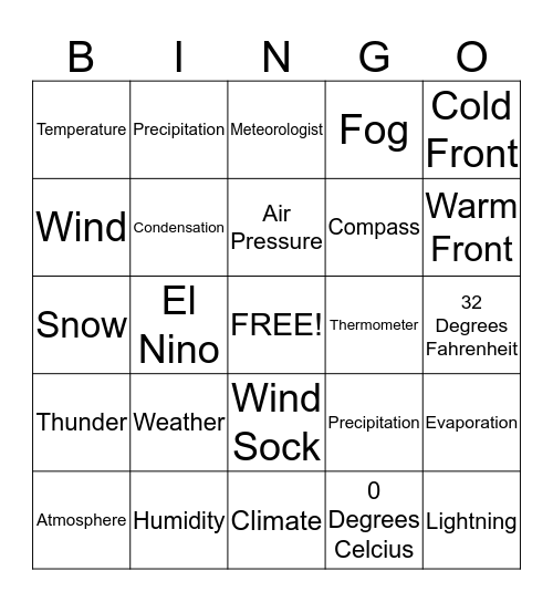 Weather Bingo Card