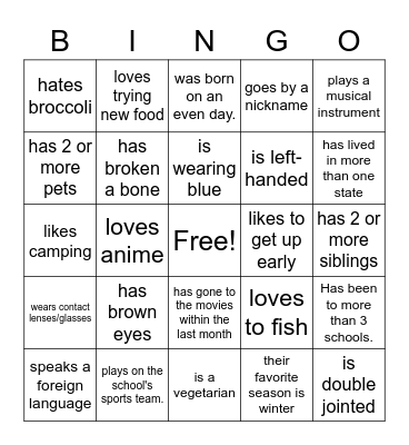 CG People Bingo Card