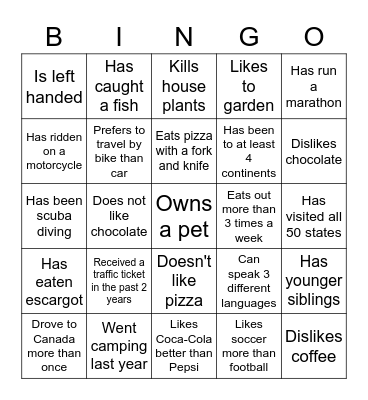 Getting to Know You Bingo Card