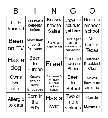 Getting-to-Know You Bingo Game Bingo Card