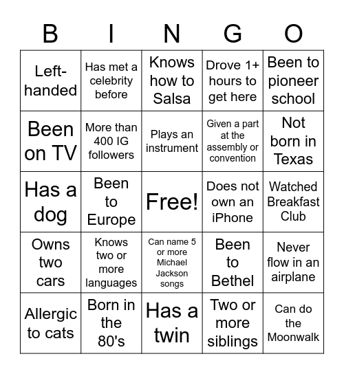 Getting-to-Know You Bingo Game Bingo Card