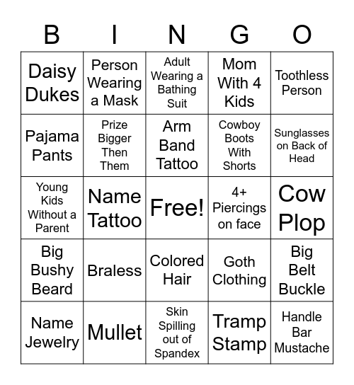 Erie County Fair Bingo Card