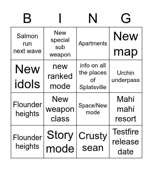 Splatoon3 direct Bingo Card