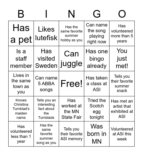 Find Someone Who... Bingo Card