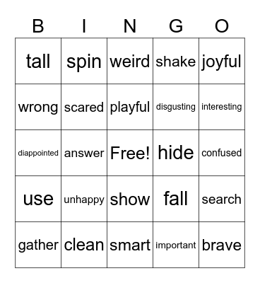 Synonyms Bingo! Bingo Card