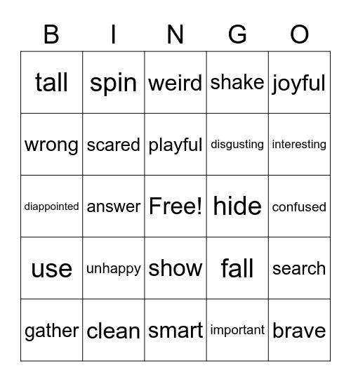 Synonyms Bingo! Bingo Card