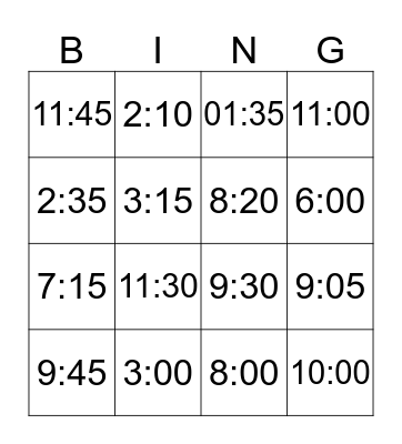 What is the Time? Bingo Card